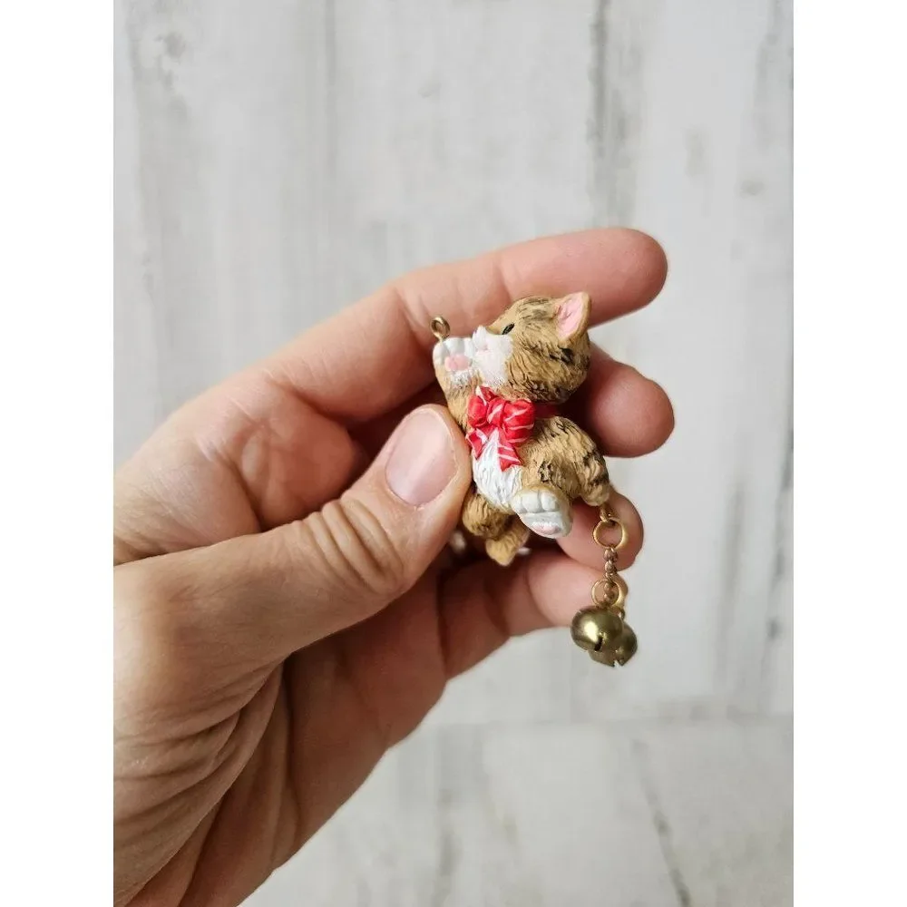 Hallmark cat‎ 1999 ornament wooden mini Xmas tree orange gray tabby kitten